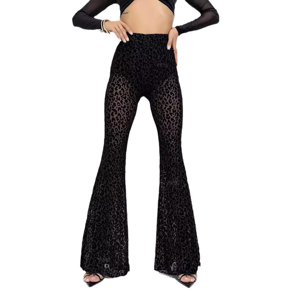 Women's High-Waisted Wide-Leg Leopard Print Pants