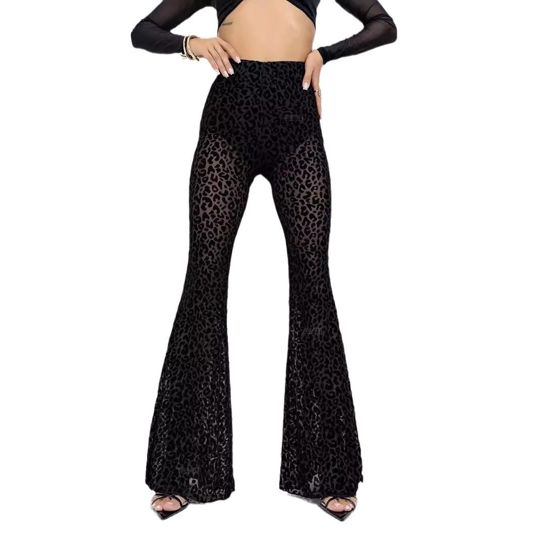 Women's High-Waisted Wide-Leg Leopard Print Pants