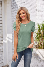 Women's Elegant Blouse with Ruffled Sleeves and Eyelet Pattern