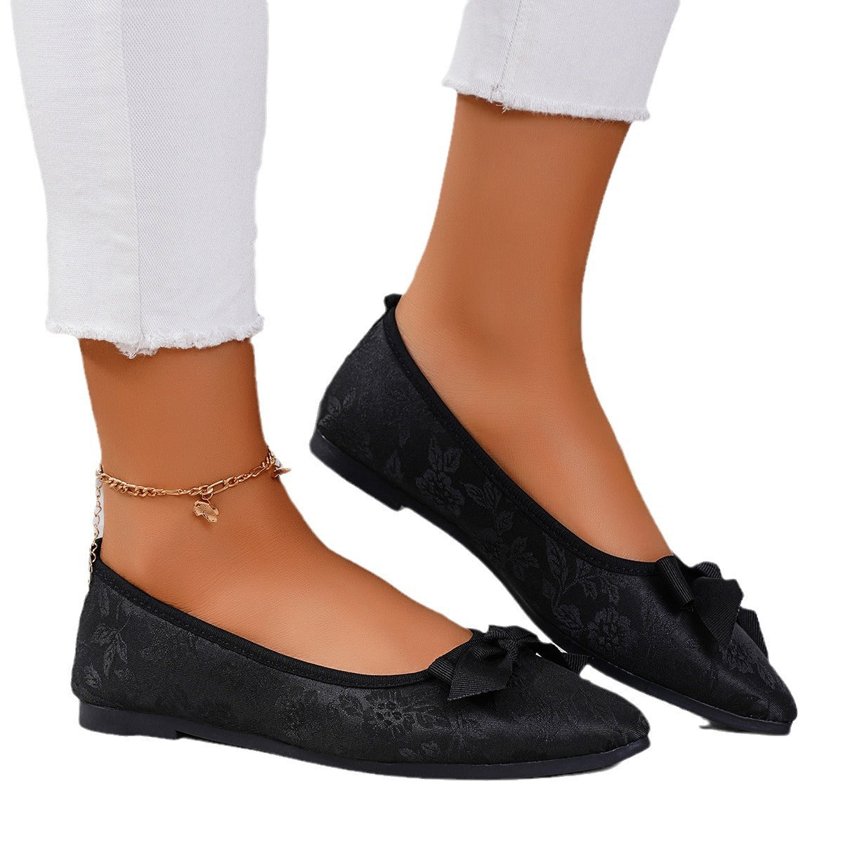 Women's Floral Ballet Flats with Bow