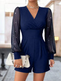 Elegant Jumpsuit with Sheer Puff Sleeves and V-Neck