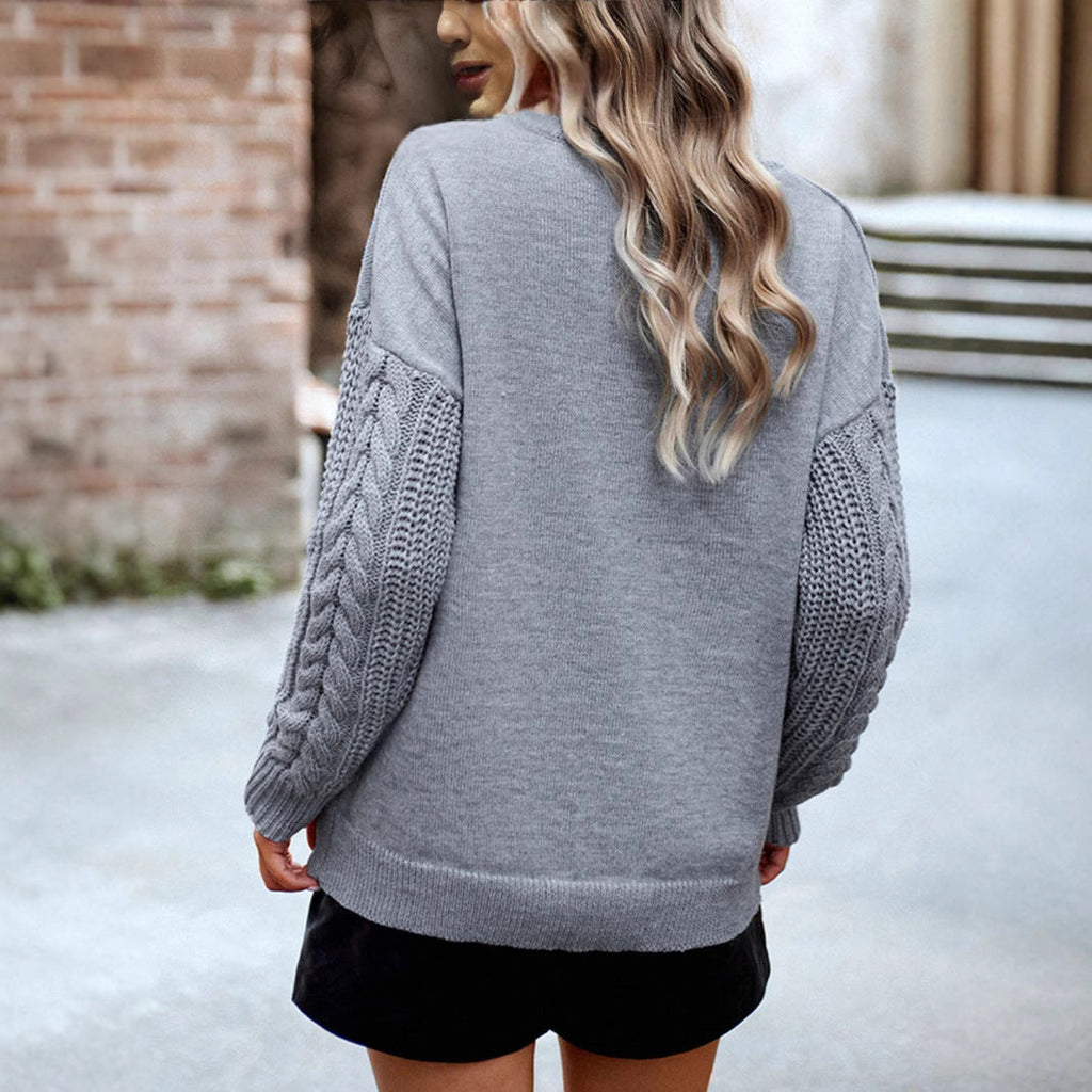 Cozy Women's Sweater with Detailed Knit Sleeves