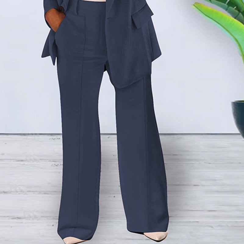 Women's Elegant and Loose Blazer Set with Wide Pants