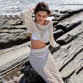 Women's Crochet Set with Crop Top and Maxi Skirt