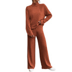Women's Chunky Knit Two-Piece Set with High Collar and Wide Cut
