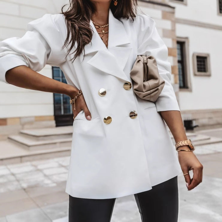 Women's Elegant Oversized Blazer with Pockets and Button Details