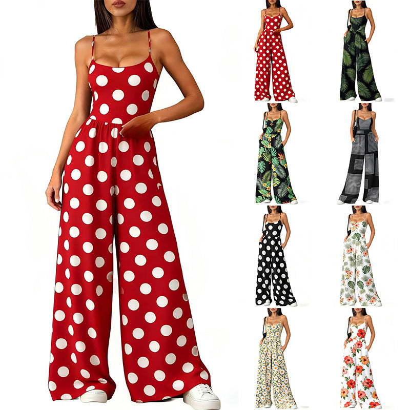 Women's Elegant Geometric Print Wide-Leg Jumpsuit