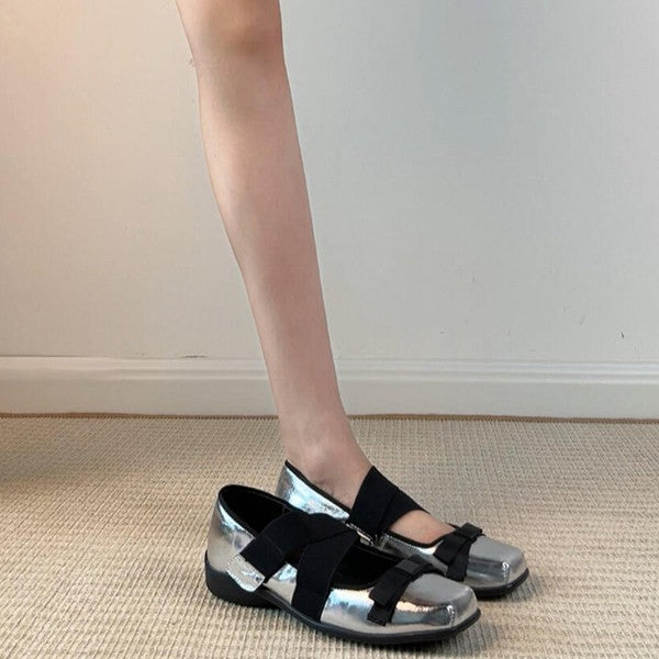Women's Ballet Flats with Elastic Cross Straps and Comfortable Leather Upper