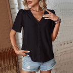 Women's Blouse with Airy Embroidery and Decorative Buttons