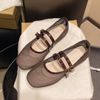 Women's Breathable Ballerina Flats with Double Buckle