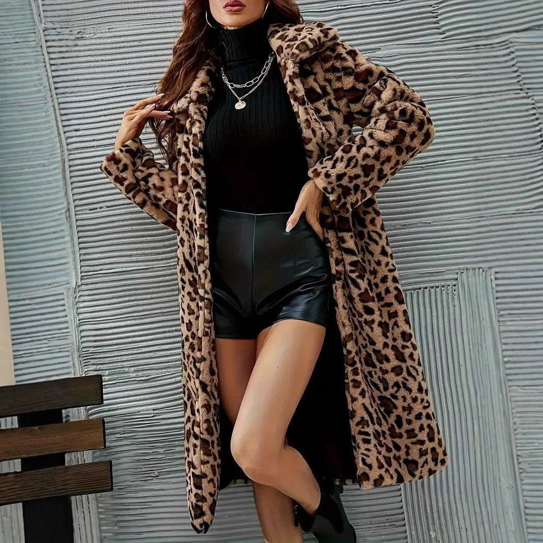 Women's Leopard Print Faux Fur Coat