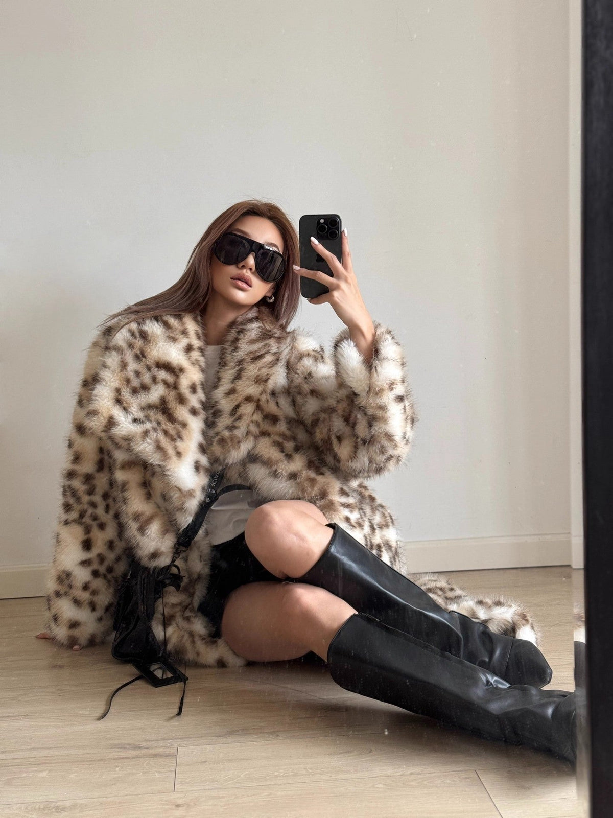 Women's Elegant Faux Fur Coat with Animal Print