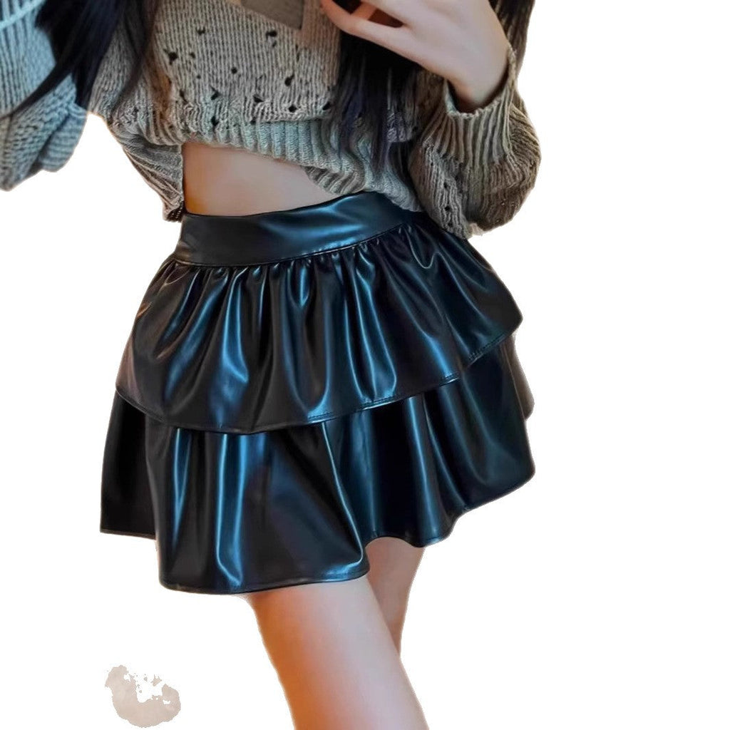 Women's Mini Skirt with Voluminous Tiered Design in Faux Leather