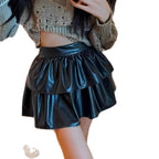 Women's Mini Skirt with Voluminous Tiered Design in Faux Leather
