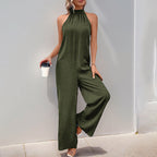 Elegant Jumpsuit with High Collar and Wide Leg
