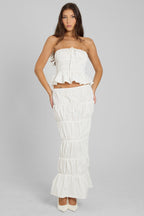 Women's Crop Top and Maxi Skirt Set with Ruffle Details
