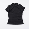 Women's Cropped Blouse Shirt in Durable Stretch Material with Elegant Stand-Up Collar