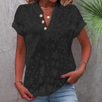 Women's Blouse with Floral Embroidery and Classic V-Neck