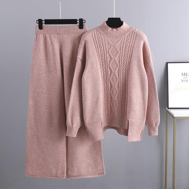 Women's Elegant Knit Suit with High Collar and Colorful Pattern