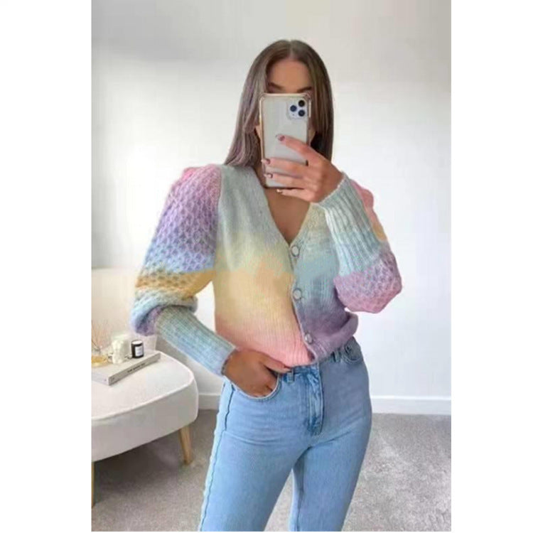 Women's Gradient Knit Cardigan with Original Ribbed Design