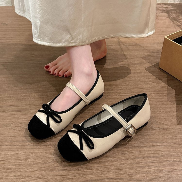 Women's Ballet Flats with Buckle and Bow Decoration