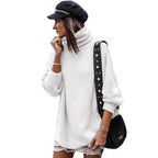 Women's Chunky Knit Sweater with High Collar and Casual Fit