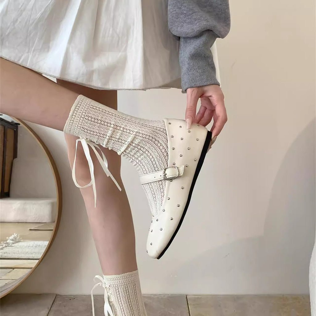 Women's Ballet Flats with Decorative Buckle and Sparkling Design