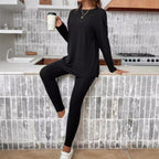 Women's Ribbed Loungewear Set with Wide Cut
