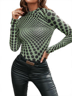 Women's Fitted Long-Sleeve Shirt with Graphic Dot Design