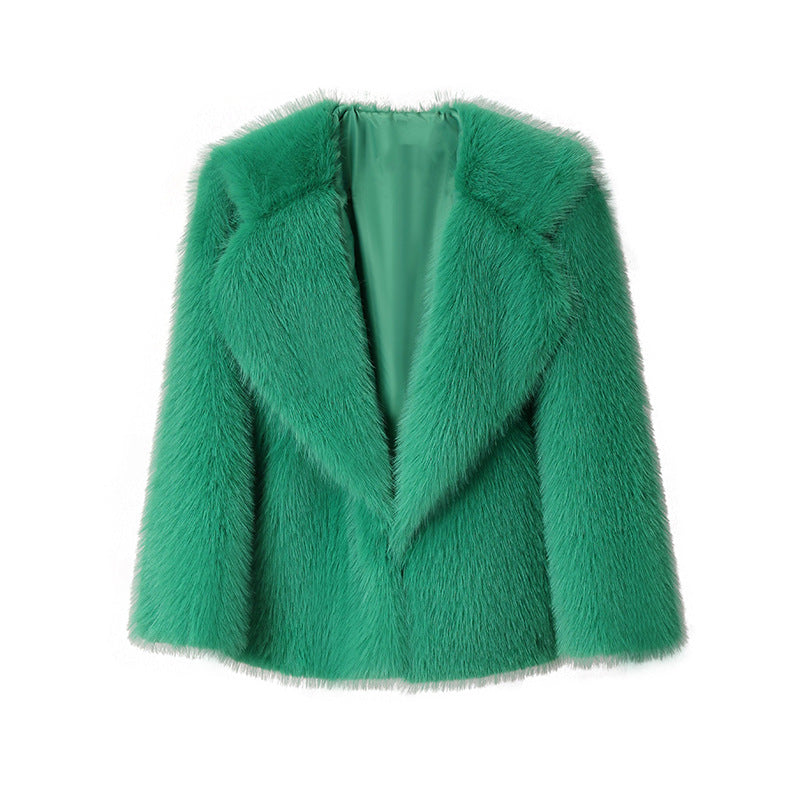 Elegant Faux Fur Jacket with Large Collar