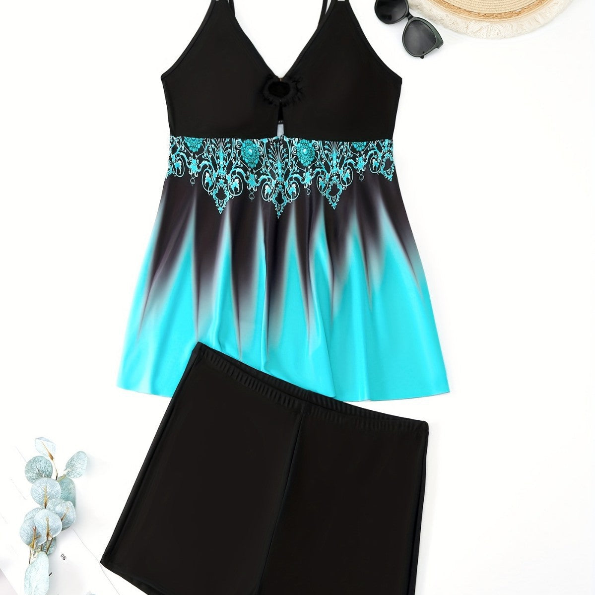 Women's Swimsuit Set with Pattern and Shorts