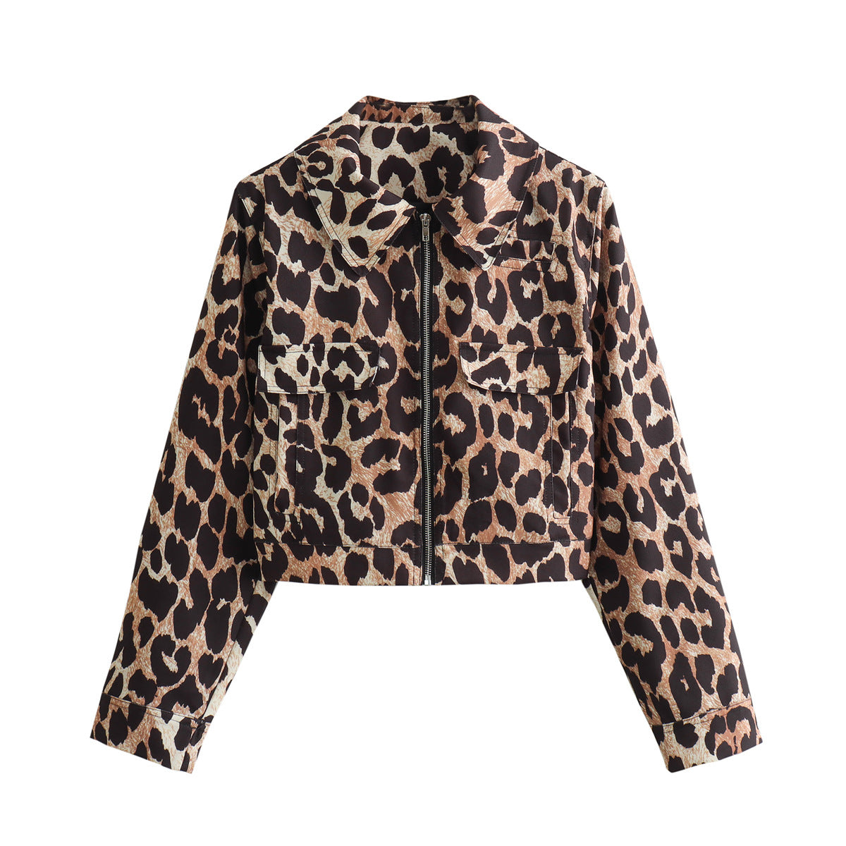 Women's Cropped Faux Suede Jacket with Leopard Print