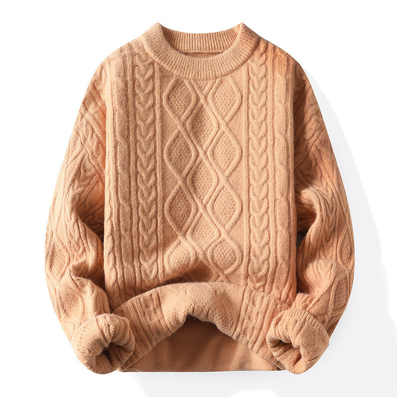 Women's Chunky Knit Sweater with Contemporary Cable Pattern and Classic Crew Neck