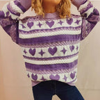 Women's Chunky Knit Sweater with Playful Heart Pattern and Cable Details