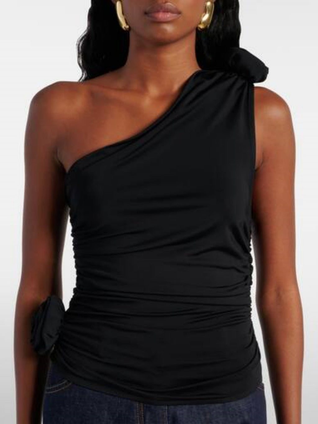Women's Asymmetrical Ruffled Top with Floral Detail