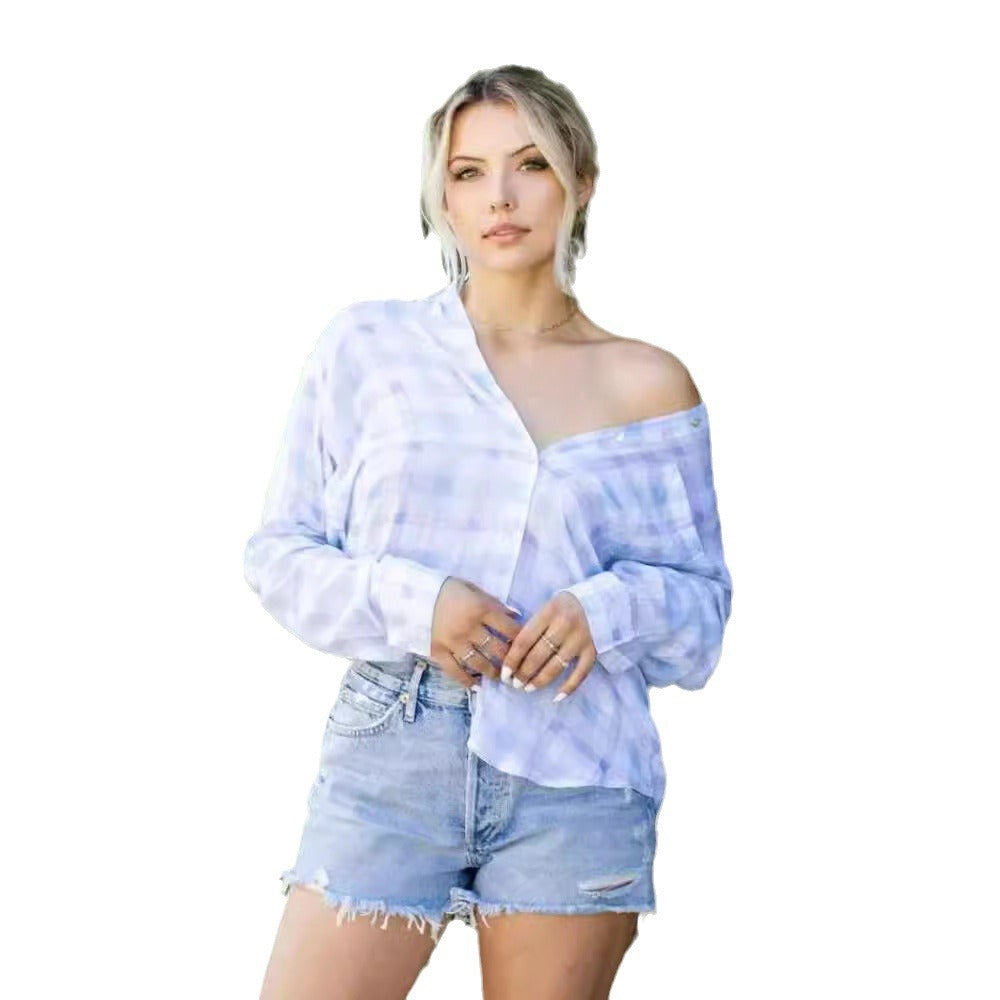 Women's Long-Sleeve Plaid Blouse