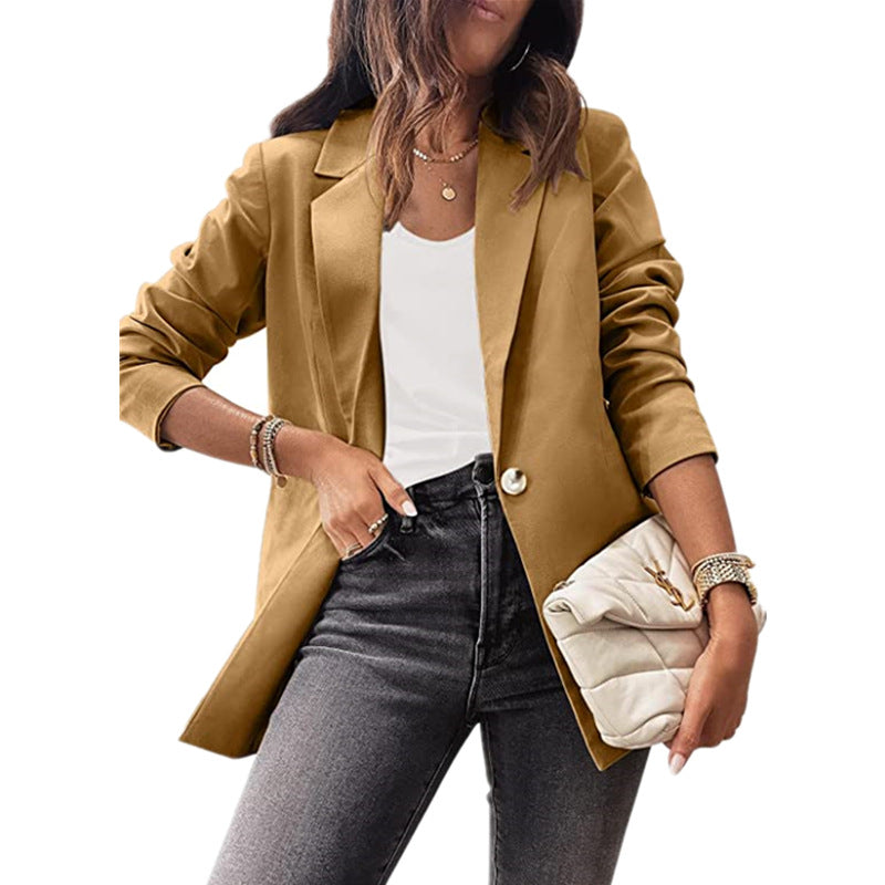 Women's Elegant Blazer with Unique Cut and Subtle Button Details