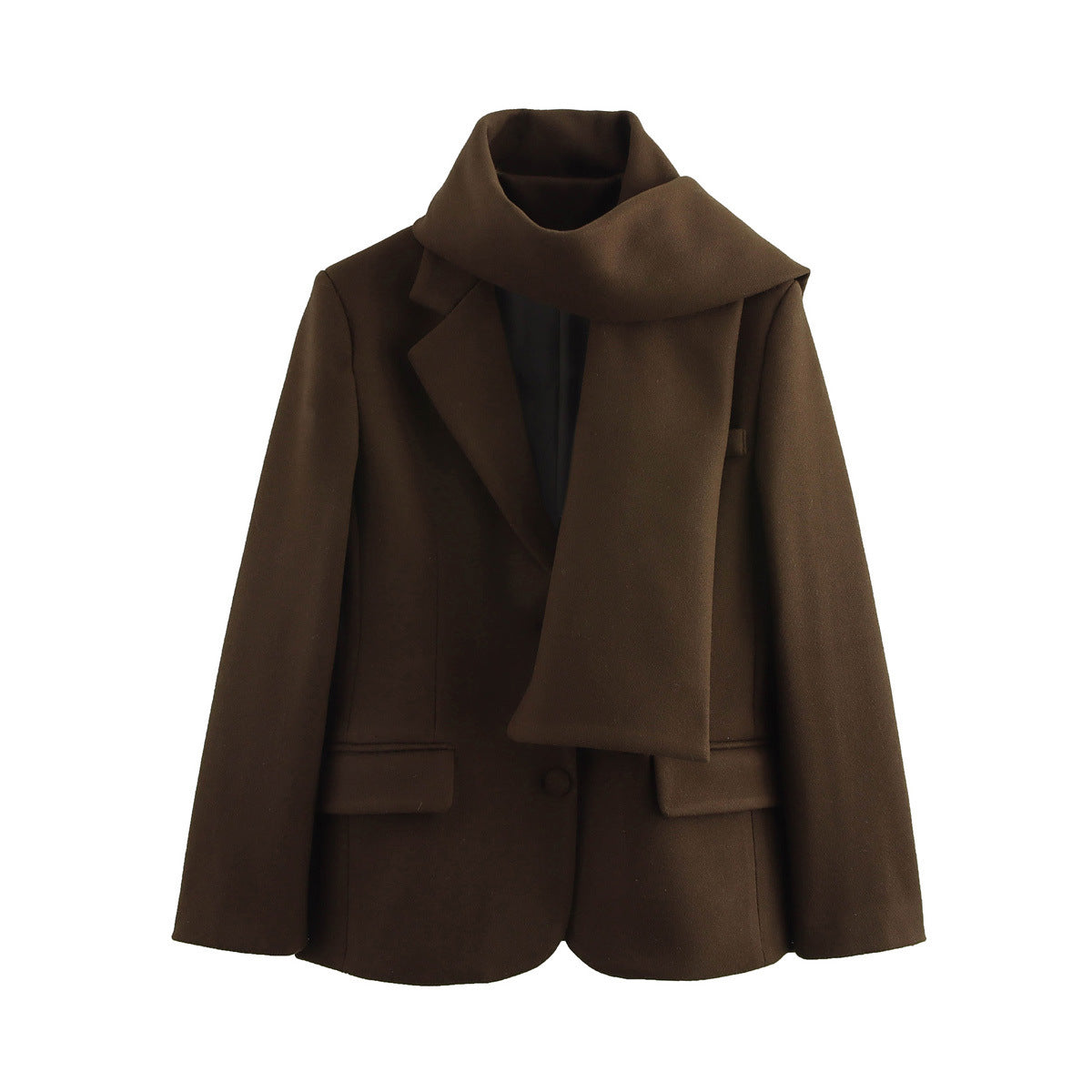Elegant Winter Coat with Chic Collar and Matching Scarf