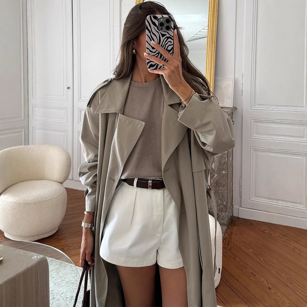 Women's Elegant Minimalist Trench Coat with Pockets