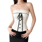 Women's Bustier Top with Ruffled Hem and Button Details