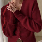 Women's Fluffy Cardigan with V-Neck and Decorative Buttons