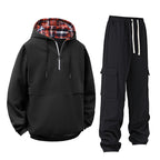 Women's Casual Hoodie with Snap Button and Cargo Pants