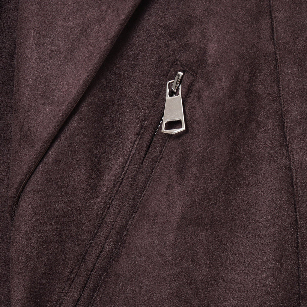 Elegant Suede Jacket with Zippers and Waist Belt