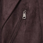 Elegant Suede Jacket with Zippers and Waist Belt
