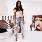 Women's Boyfriend Jeans with Destroyed Details
