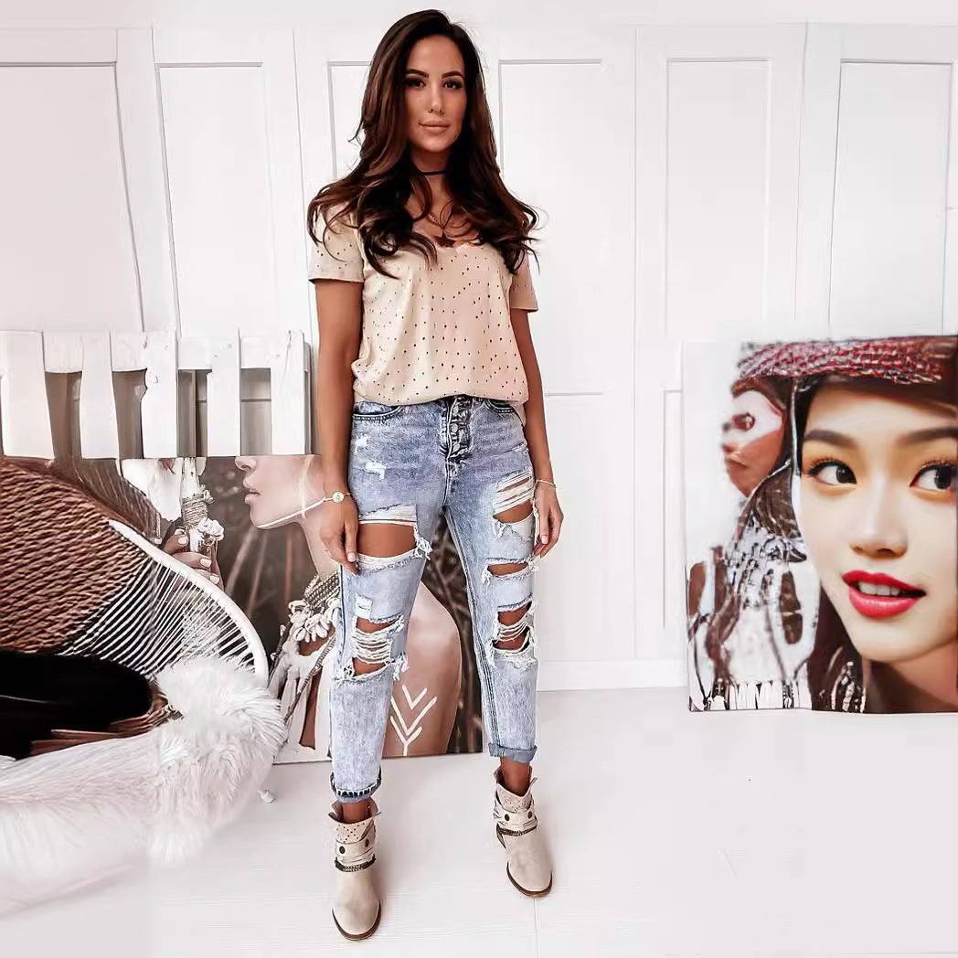 Women's Boyfriend Jeans with Destroyed Details