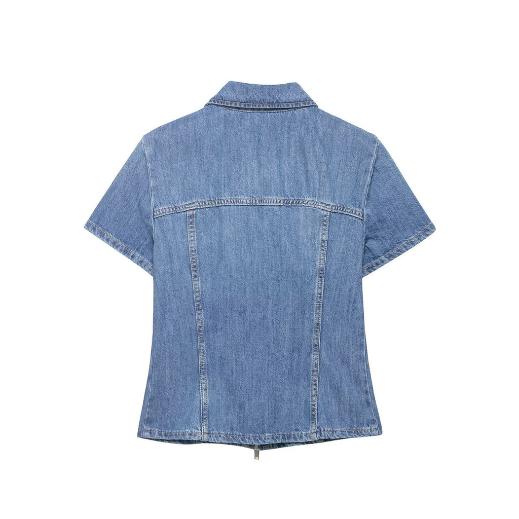 Women's Denim Short Jacket with Zipper