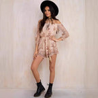 Elegant Playsuit with Floral Sequin Embellishments and Off-Shoulder Design