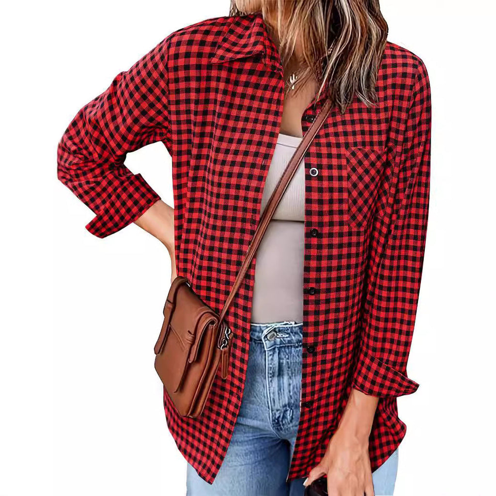 Women's Plaid Shirt with Casual Cut and Chest Pocket