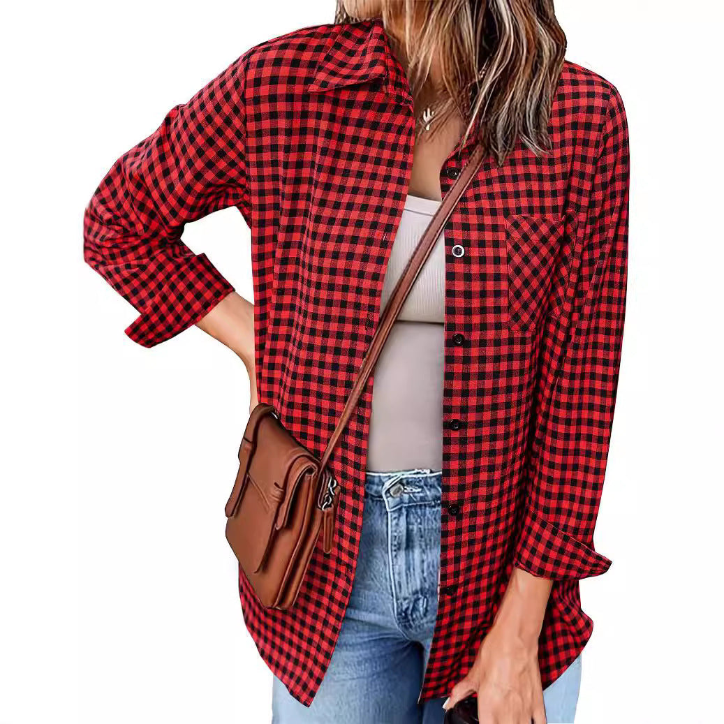 Women's Plaid Shirt with Casual Cut and Chest Pocket